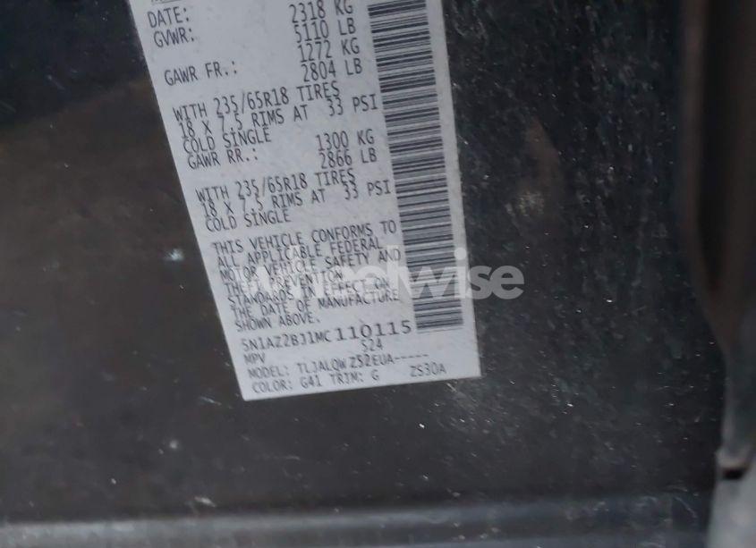 Photo 9 of 2021 Nissan Murano SV FWD (VIN 5N1AZ2BJ1MC110115)