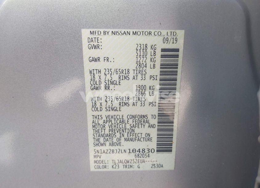 Photo 9 of 2020 Nissan Murano SV FWD (VIN 5N1AZ2BJ2LN104830)