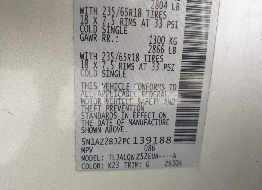 Photo 9 of 2023 Nissan Murano SV FWD (VIN 5N1AZ2BJ2PC139188)