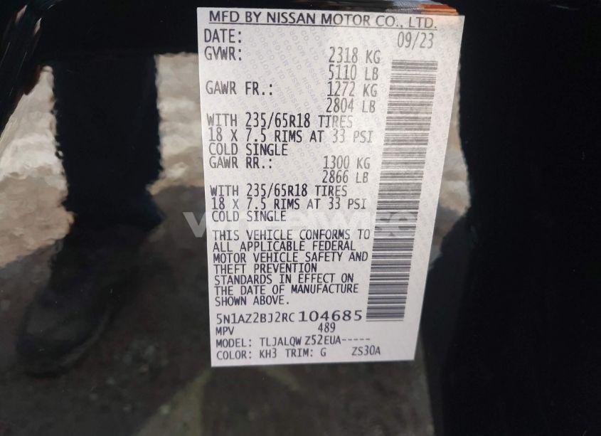 Photo 9 of 2024 Nissan Murano SV FWD (VIN 5N1AZ2BJ2RC104685)