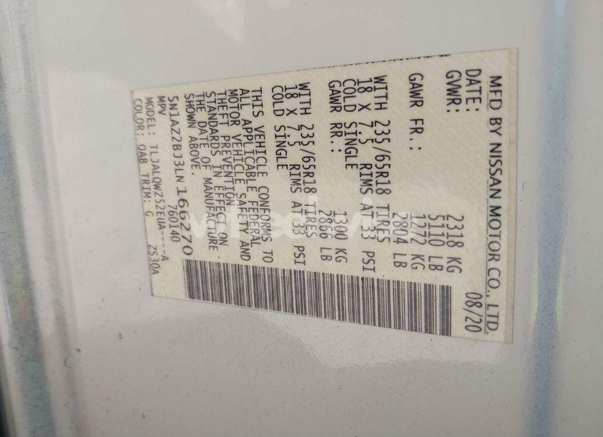 Photo 9 of 2020 Nissan Murano SV FWD (VIN 5N1AZ2BJ3LN166270)