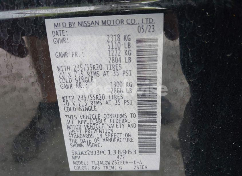 Photo 9 of 2023 Nissan Murano SV FWD (VIN 5N1AZ2BJ3PC136963)