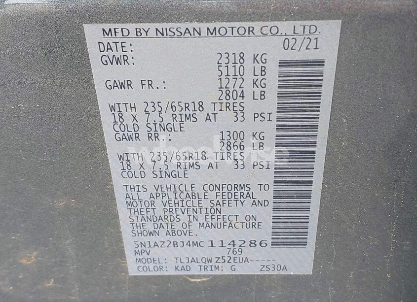 Photo 9 of 2021 Nissan Murano SV FWD (VIN 5N1AZ2BJ4MC114286)