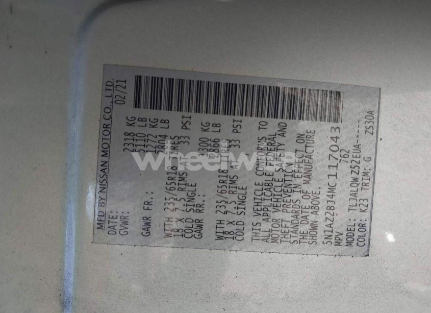 Photo 9 of 2021 Nissan Murano SV FWD (VIN 5N1AZ2BJ4MC117043)