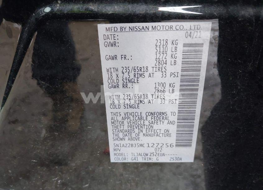 Photo 9 of 2021 Nissan Murano SV FWD (VIN 5N1AZ2BJ5MC127256)