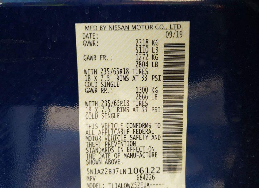 Photo 9 of 2020 Nissan Murano SV FWD (VIN 5N1AZ2BJ7LN106122)