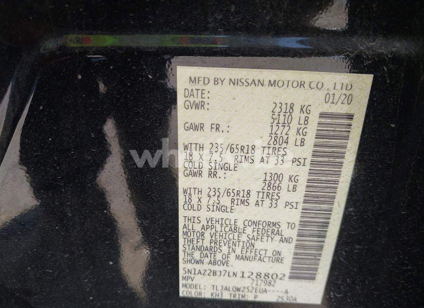 Photo 9 of 2020 Nissan Murano SV FWD (VIN 5N1AZ2BJ7LN128802)