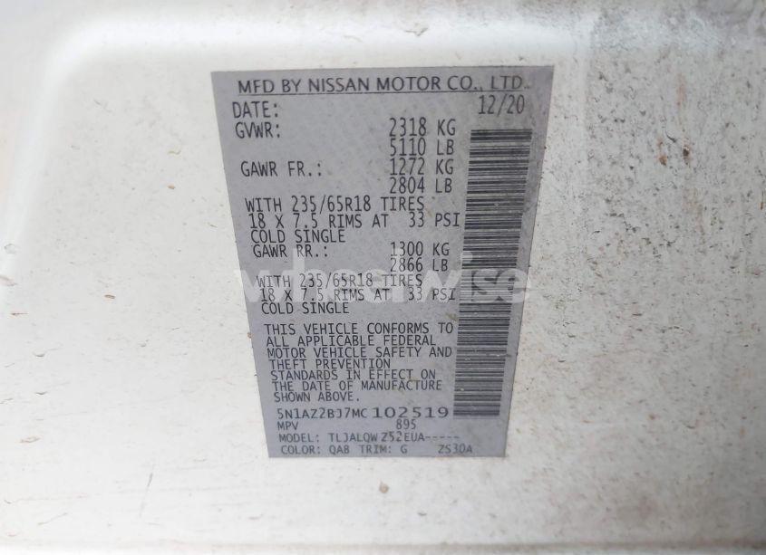 Photo 9 of 2021 Nissan Murano SV FWD (VIN 5N1AZ2BJ7MC102519)