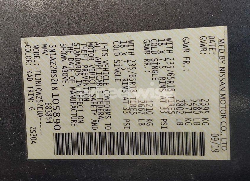 Photo 9 of 2020 Nissan Murano SV INTELLIGENT AWD (VIN 5N1AZ2BS2LN105890)