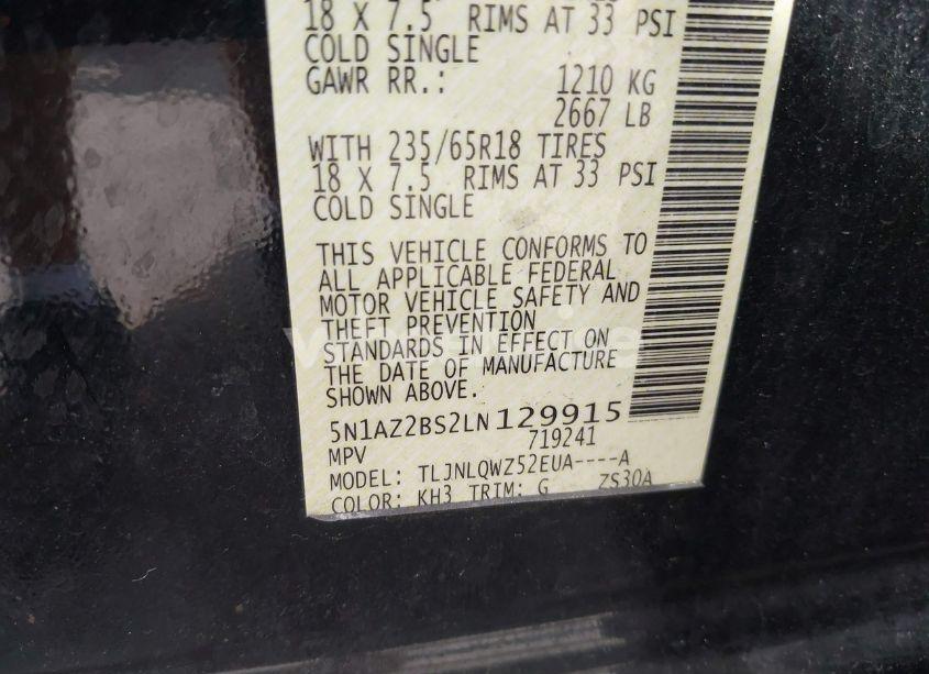 Photo 9 of 2020 Nissan Murano SV INTELLIGENT AWD (VIN 5N1AZ2BS2LN129915)