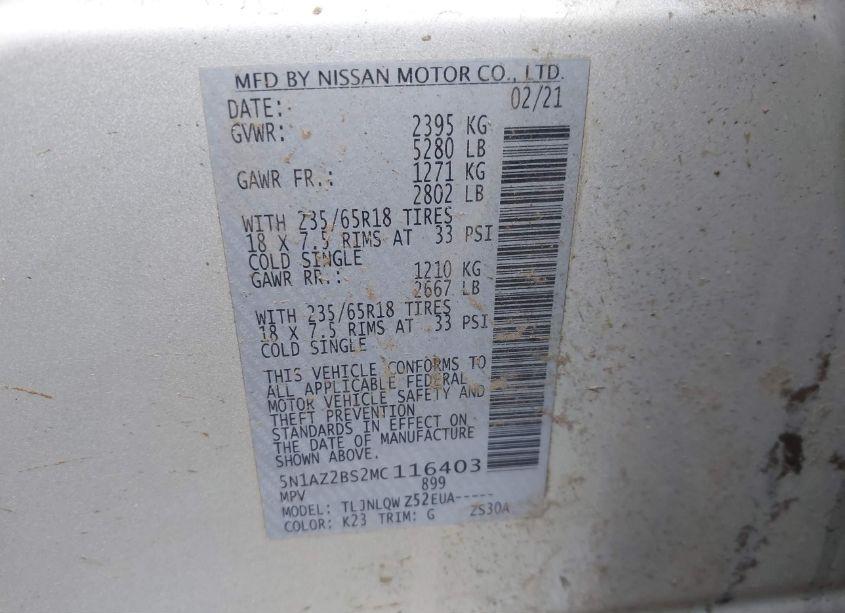 Photo 9 of 2021 Nissan Murano SV INTELLIGENT AWD (VIN 5N1AZ2BS2MC116403)