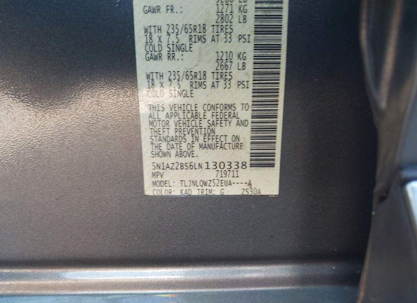 Photo 9 of 2020 Nissan Murano SV INTELLIGENT AWD (VIN 5N1AZ2BS6LN130338)