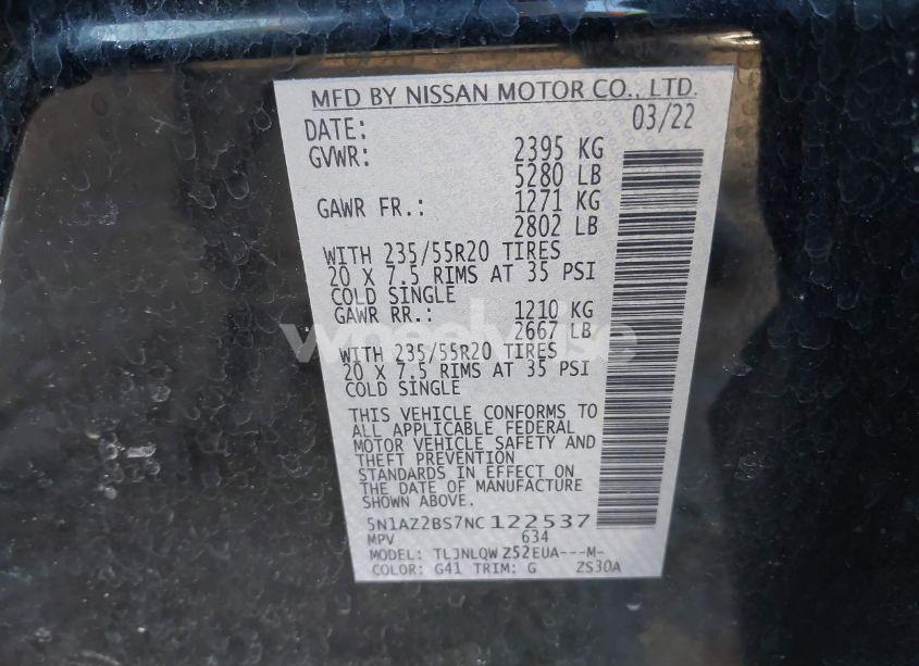 Photo 9 of 2022 Nissan Murano SV INTELLIGENT AWD (VIN 5N1AZ2BS7NC122537)