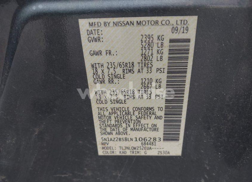 Photo 9 of 2020 Nissan Murano SV INTELLIGENT AWD (VIN 5N1AZ2BS8LN106283)