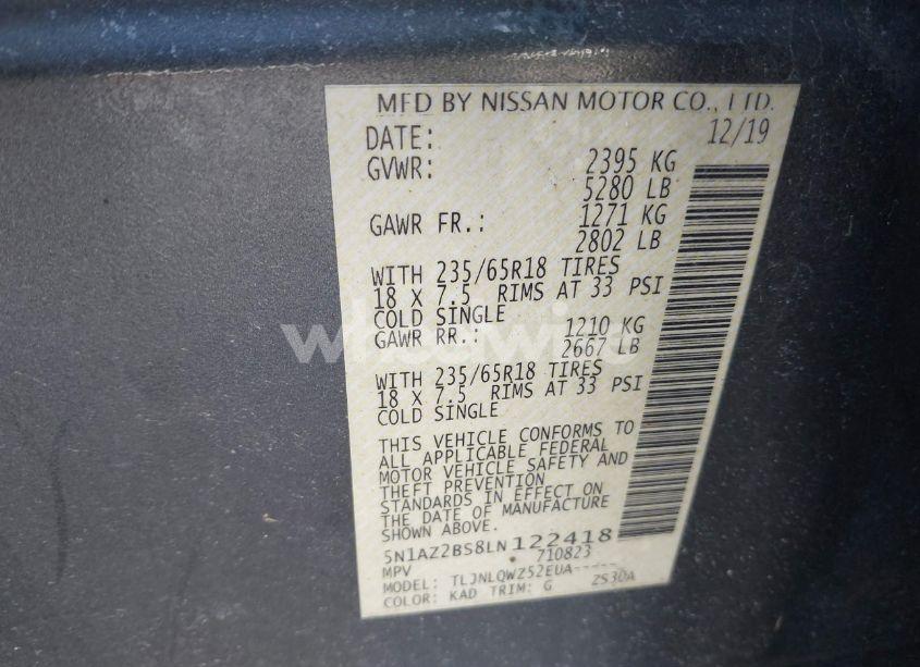 Photo 9 of 2020 Nissan Murano SV INTELLIGENT AWD (VIN 5N1AZ2BS8LN122418)