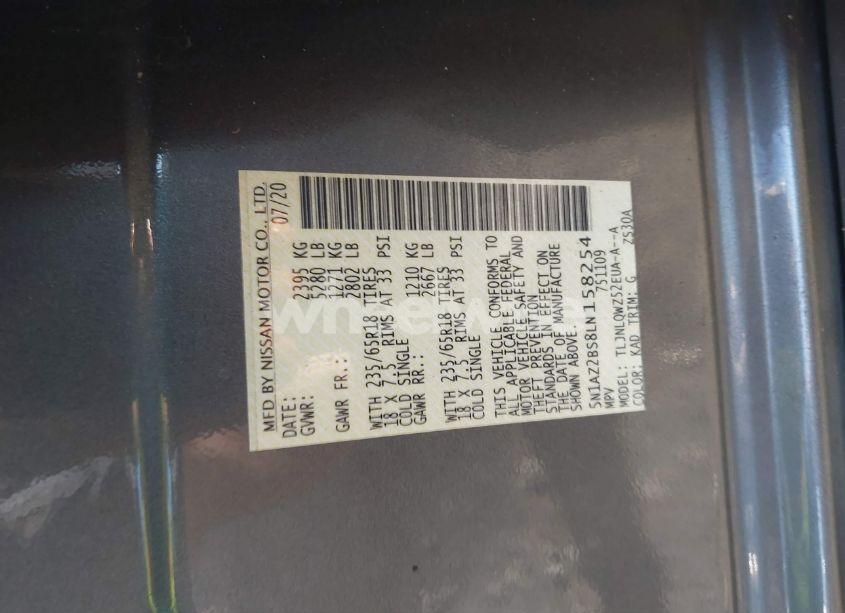 Photo 9 of 2020 Nissan Murano SV INTELLIGENT AWD (VIN 5N1AZ2BS8LN158254)