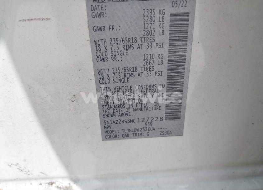 Photo 9 of 2022 Nissan Murano SV INTELLIGENT AWD (VIN 5N1AZ2BS8NC127228)