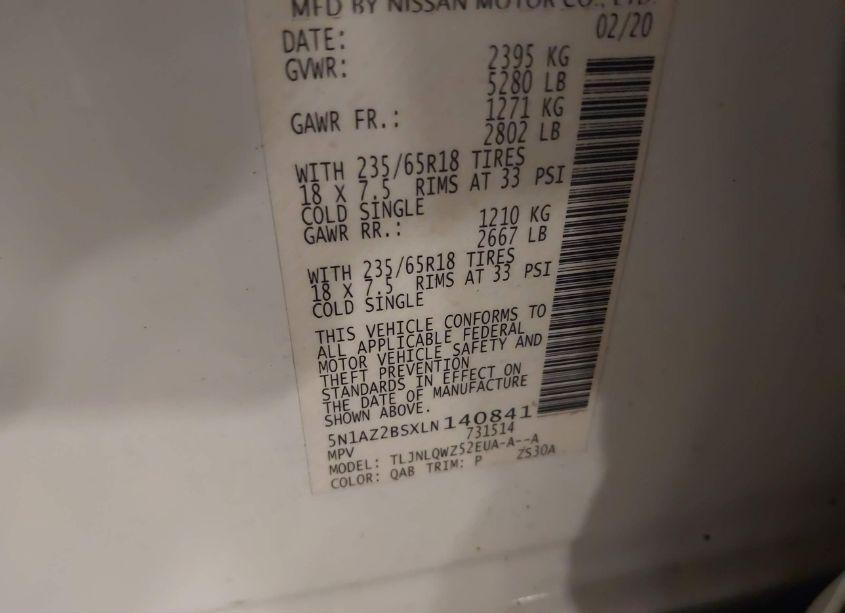 Photo 9 of 2020 Nissan Murano SV INTELLIGENT AWD (VIN 5N1AZ2BSXLN140841)