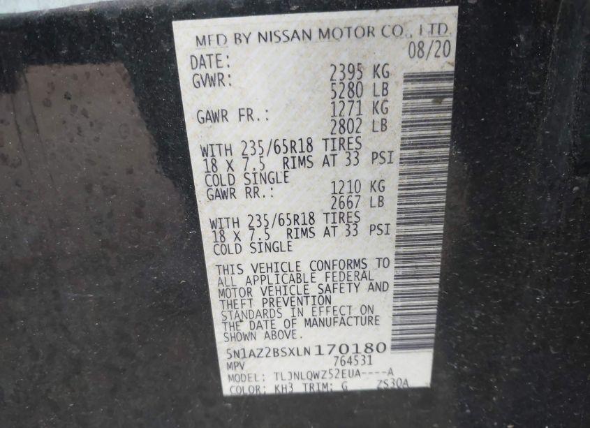 Photo 9 of 2020 Nissan Murano SV INTELLIGENT AWD (VIN 5N1AZ2BSXLN170180)