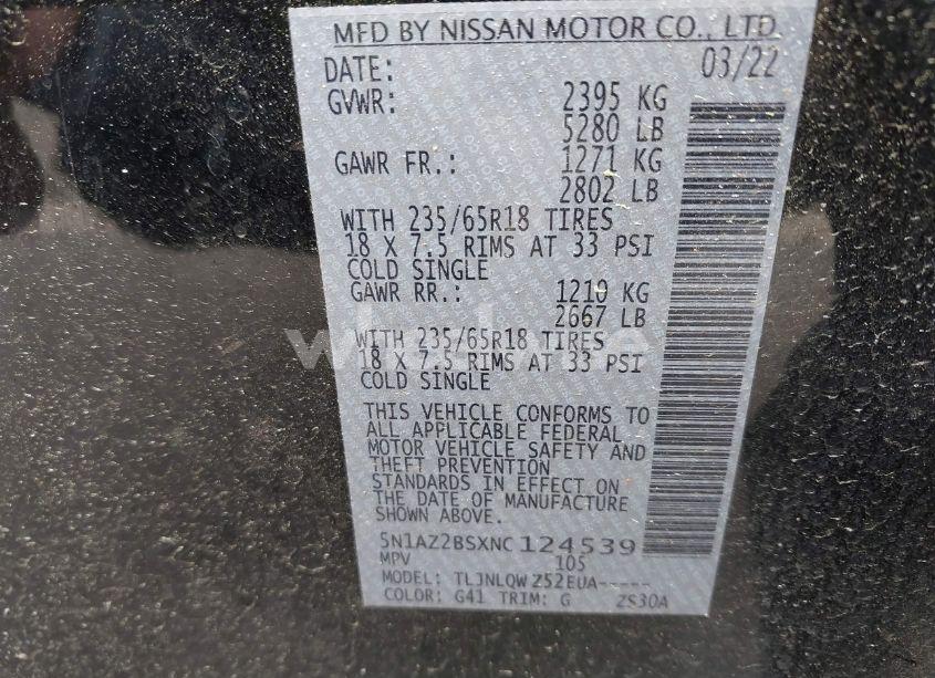 Photo 9 of 2022 Nissan Murano SV INTELLIGENT AWD (VIN 5N1AZ2BSXNC124539)