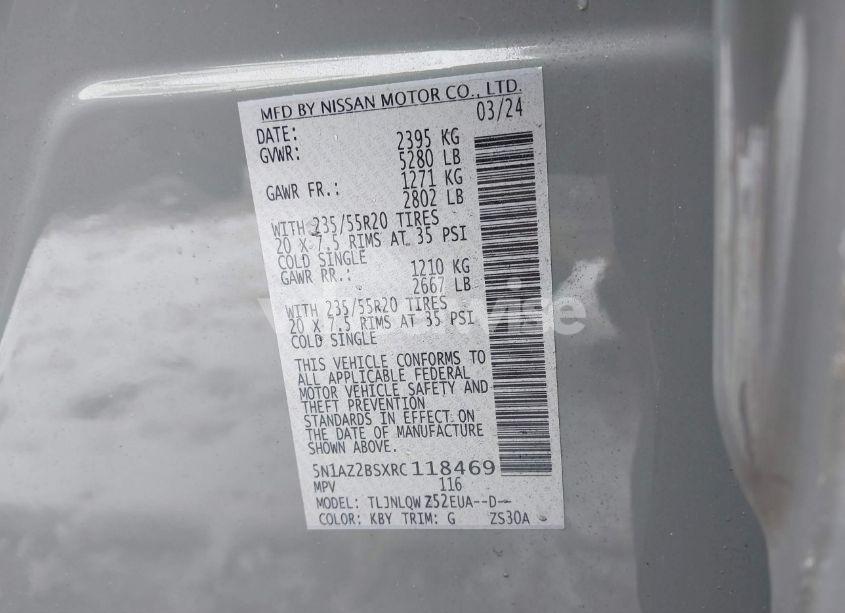 Photo 9 of 2024 Nissan Murano SV INTELLIGENT AWD (VIN 5N1AZ2BSXRC118469)