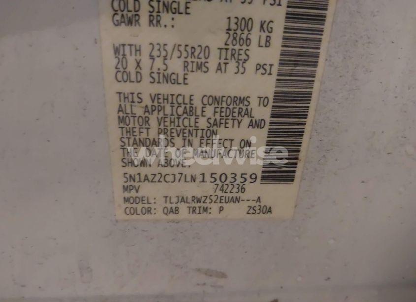 Photo 9 of 2020 Nissan Murano SL FWD (VIN 5N1AZ2CJ7LN150359)