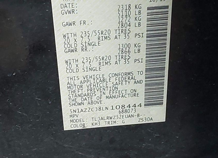 Photo 9 of 2020 Nissan Murano SL FWD (VIN 5N1AZ2CJ8LN108444)