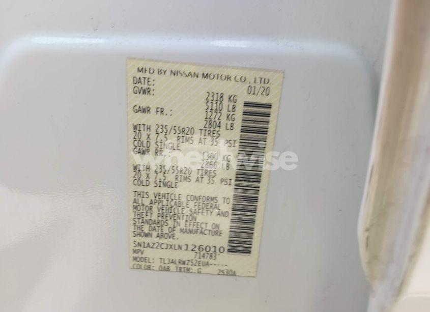 Photo 9 of 2020 Nissan Murano SL FWD (VIN 5N1AZ2CJXLN126010)