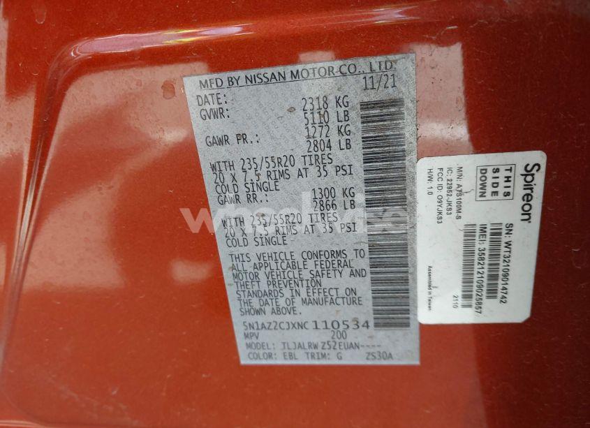 Photo 9 of 2022 Nissan Murano SL FWD (VIN 5N1AZ2CJXNC110534)