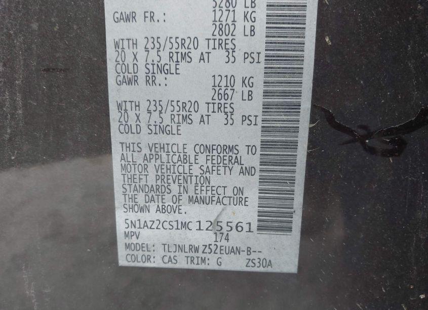 Photo 9 of 2021 Nissan Murano SL INTELLIGENT AWD (VIN 5N1AZ2CS1MC125561)