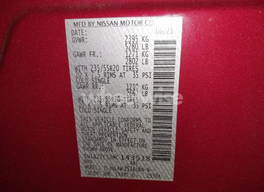 Photo 9 of 2021 Nissan Murano SL INTELLIGENT AWD (VIN 5N1AZ2CS2MC143518)