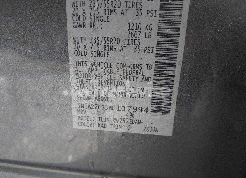 Photo 9 of 2021 Nissan Murano SL INTELLIGENT AWD (VIN 5N1AZ2CS3MC117994)