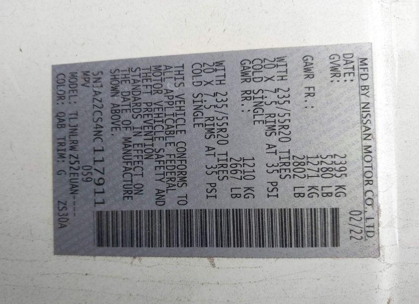 Photo 9 of 2022 Nissan Murano SL INTELLIGENT AWD (VIN 5N1AZ2CS4NC117911)