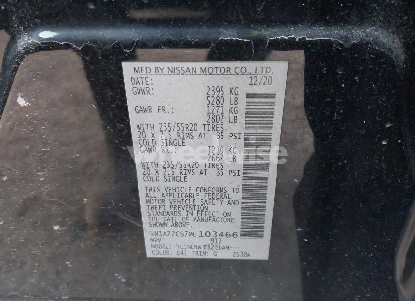 Photo 9 of 2021 Nissan Murano SL INTELLIGENT AWD (VIN 5N1AZ2CS7MC103466)