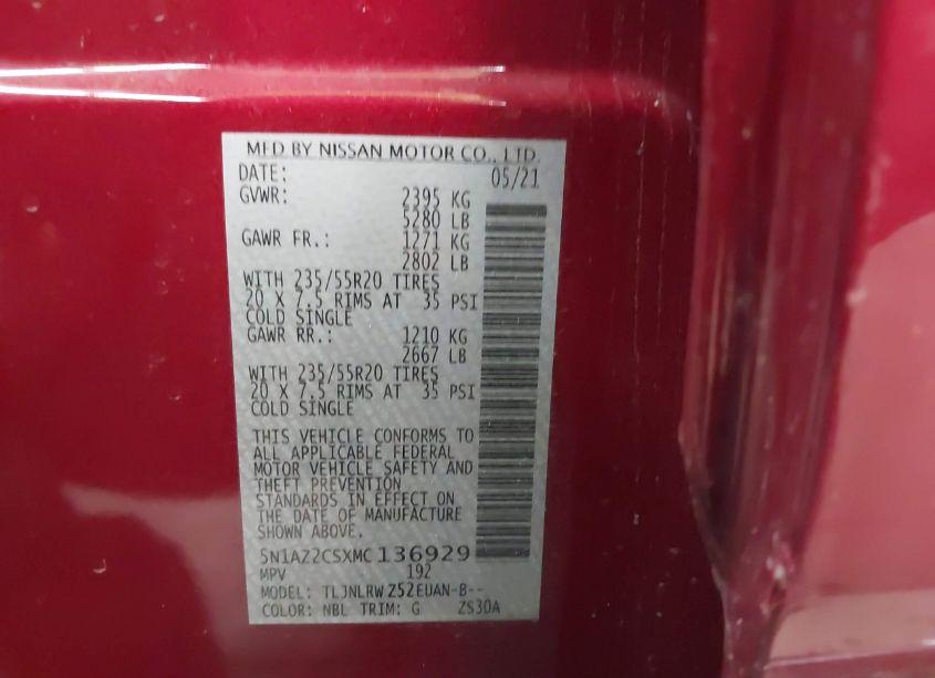 Photo 9 of 2021 Nissan Murano SL INTELLIGENT AWD (VIN 5N1AZ2CSXMC136929)