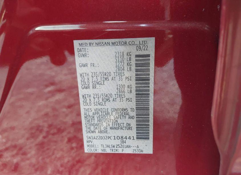 Photo 9 of 2023 Nissan Murano PLATINUM FWD (VIN 5N1AZ2DJ2PC108441)