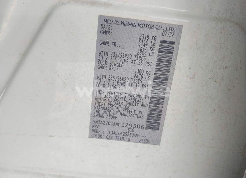 Photo 9 of 2022 Nissan Murano PLATINUM FWD (VIN 5N1AZ2DJ3NC129506)