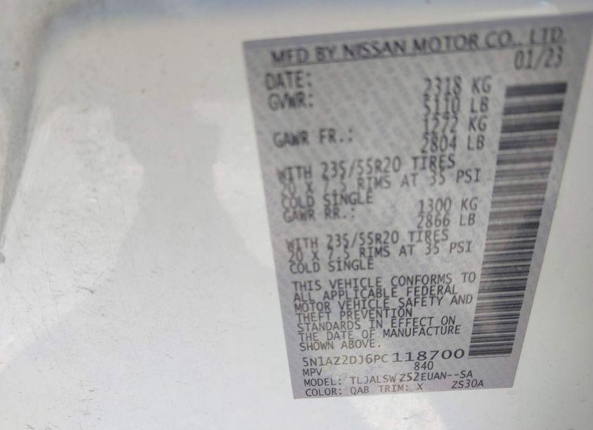 Photo 9 of 2023 Nissan Murano PLATINUM FWD (VIN 5N1AZ2DJ6PC118700)