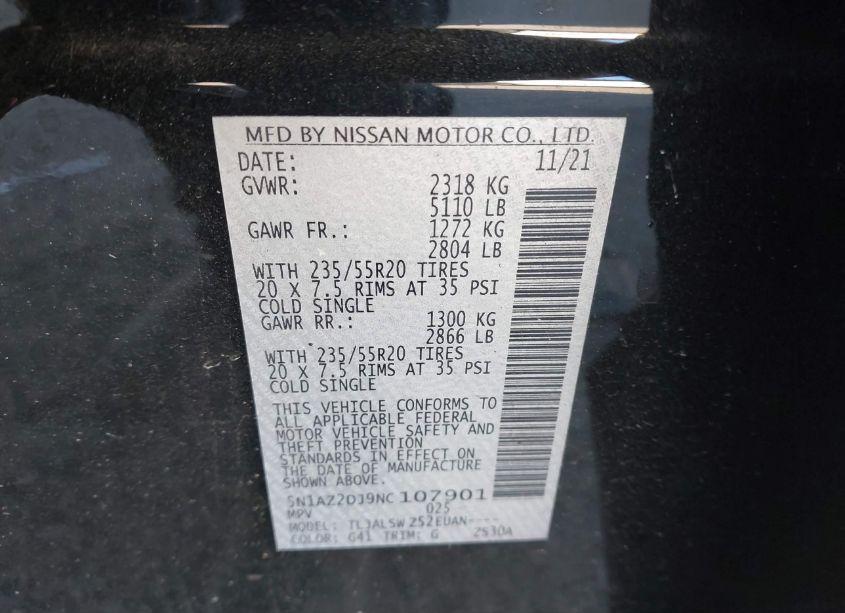 Photo 9 of 2022 Nissan Murano PLATINUM FWD (VIN 5N1AZ2DJ9NC107901)