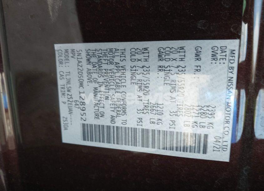 Photo 9 of 2021 Nissan Murano PLATINUM INTELLIGENT AWD (VIN 5N1AZ2DS0MC128952)