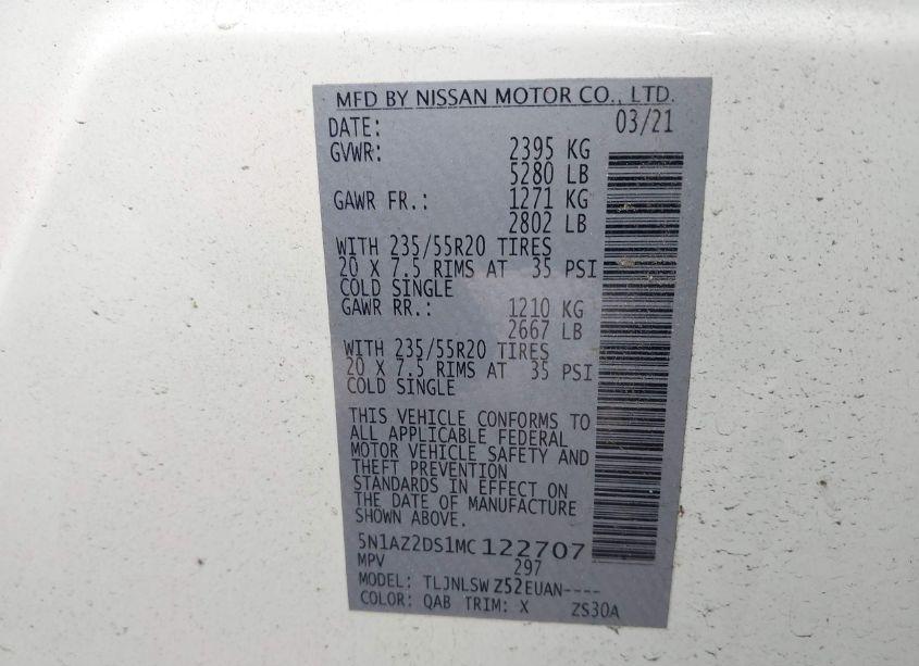 Photo 9 of 2021 Nissan Murano PLATINUM INTELLIGENT AWD (VIN 5N1AZ2DS1MC122707)