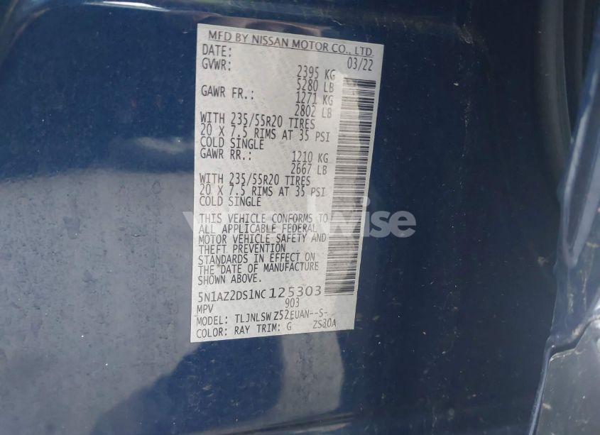 Photo 9 of 2022 Nissan Murano PLATINUM INTELLIGENT AWD (VIN 5N1AZ2DS1NC125303)