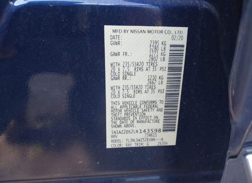 Photo 9 of 2020 Nissan Murano PLATINUM INTELLIGENT AWD (VIN 5N1AZ2DS2LN143598)