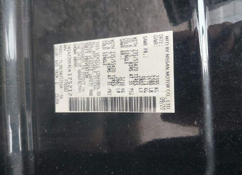 Photo 9 of 2020 Nissan Murano PLATINUM INTELLIGENT AWD (VIN 5N1AZ2DS4LN175212)