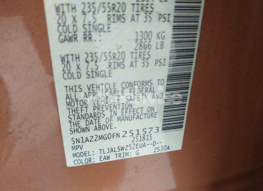 Photo 9 of 2015 Nissan Murano PLATINUM (VIN 5N1AZ2MG0FN251573)