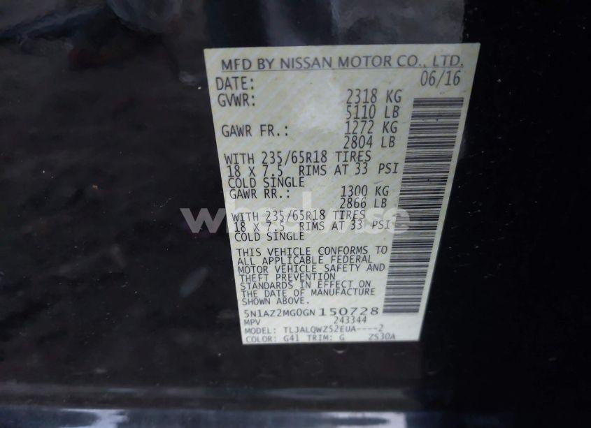 Photo 9 of 2016 Nissan Murano SV (VIN 5N1AZ2MG0GN150728)