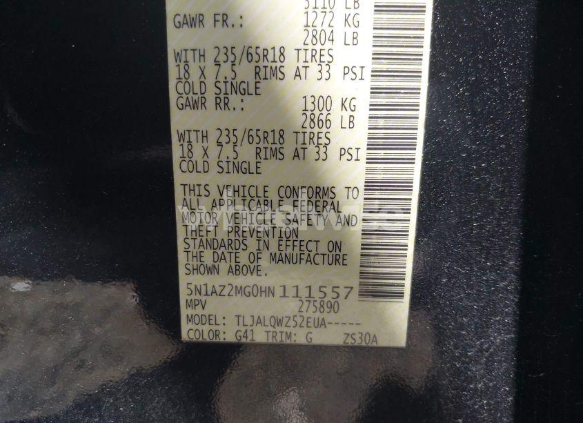 Photo 9 of 2017 Nissan Murano SV (VIN 5N1AZ2MG0HN111557)