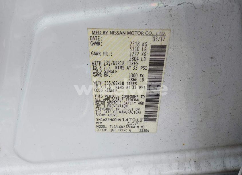 Photo 9 of 2017 Nissan Murano SV (VIN 5N1AZ2MG0HN147913)