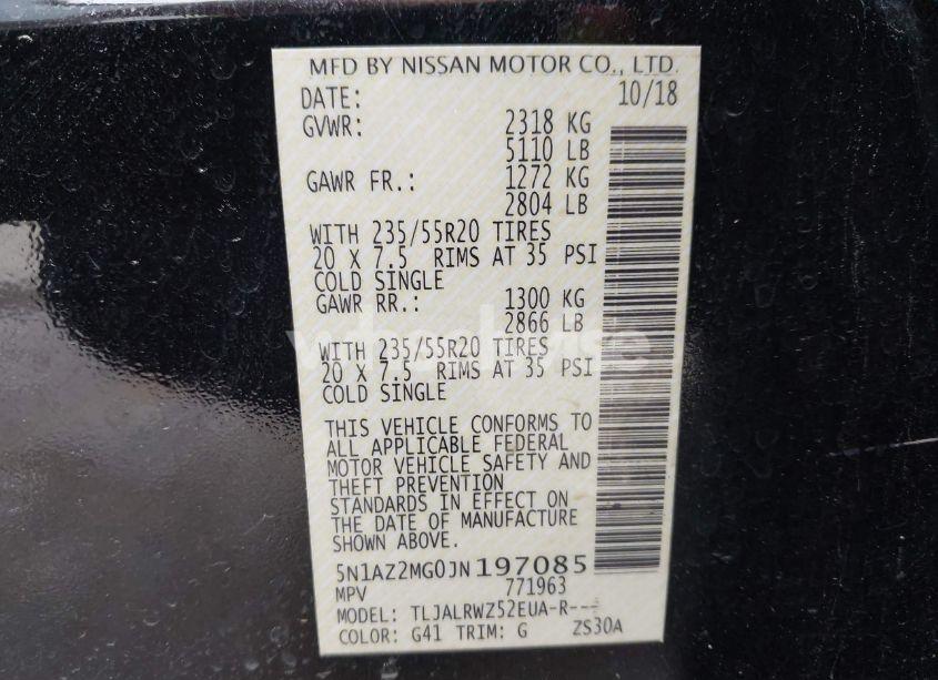 Photo 9 of 2018 Nissan Murano SL (VIN 5N1AZ2MG0JN197085)