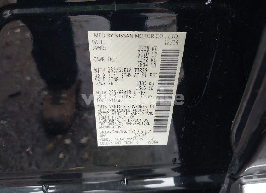 Photo 9 of 2016 Nissan Murano PLATINUM/S/SL/SV (VIN 5N1AZ2MG1GN102512)